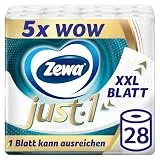 Zewa Just1 Toilettenpapier ohne Hülse mit extra großen Tüchern, 7 Packungen mit je 4 Rollen à 99 XXL Blatt