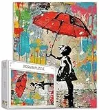 Tucocoo Puzzle mit rotem Regenschirm, 1000 Teile für Erwachsene, abstraktes Banksy-Stil, Puzzles für anspruchsvolle Familienaktivitäten, buntes DIY-Handarbeitspuzzle für Heimdekoration, Geschenke