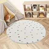 carpet city Teppich Kinderzimmer 120 cm Rund - Kinderteppich Creme, Bunt - Gepunktet, Konfetti - Spielteppich Kinder - Babyzimmer Deko