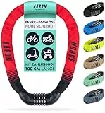 AARON Lock One Fahrradschloss mit 5-stelligem Zahlencode, Kettenschloss aus Stahl und hoher Sicherheitsstufe | Schloss für für E-Bike, Mountainbike, Trekkingrad, Tourenrad, Rennrad in rot