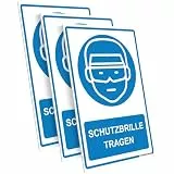 PRINTIMA 3x Schild „SCHUTZBRILLE TRAGEN“ 21x32 cm – PVC Warnschild inkl. Dübel - Deutliches Sicherheitszeichen für Innen- & Außeneinsatz im Arbeitsbereich