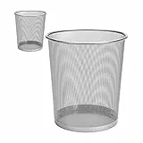 D.RECT Papierkorb Büro 12L - Abfalleimer, Papierkorb aus Drahtgeflecht Mülleimer, Papiereimer - Metall Büroeimer Mesh Runder, Silber - 2 Stück