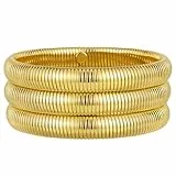 Emibele Armband-Set 3 Stück, 18 Karat vergoldetes Rostfreier Stahl Armband Stapelbares Stretch-Armband Elastisches Schlangenketten-Armband, Einfaches Modisches Stapelarmband für Frauen Teenager, Gold