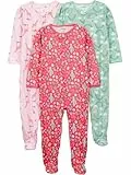 Simple Joys by Carter's Baby-Mädchen 3-Pack Loose Fit Flame Resistant Polyester Jersey Footed Pajamas Kleinkind Pajama-Sets, Giraffe/Kaktus/Regenbogen, 12 Monate (3er Pack)
