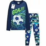 CityComfort Schlafanzug Jungen Lang Weich und Warm Pyjama Set mit Coolen Designs Fussball Lounge Wear Geschenke für Jungs Teens (11-12 Jahre, Blau/Grün Fußball)