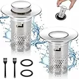 JIZZU 2 Stück Bodenablauf Filter aus Edelstahl, Pop-Up-Abflussstopfen mit Sieb Herausnehmbares, Abflusssieb Dusche Haare, Waschbeckenstöpsel für Badezimmer Küchen 34-40mm Waschbecken