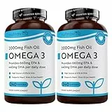 Nutravita Omega 3 Kapseln Hochdosiert 2000mg Fischöl Kapseln mit 660mg EPA un 440mg DHA - Unterstützt die Gesundheit von Herz, Gehirn und Augen (EFSA) - 2 x 240 Weichkapseln für 8 Monate
