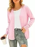 Yommay Strickjacke für Damen Herbst Winter Weich Leichter Langarm Cardigans Daily Casual V-Ausschnitt Strickpullover mit Knopf,Rosa,S