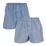 Living Crafts - Gregor | Boxer-Shorts, 2er-Pack - Komfortables Tragegefühl, elastischer Bund, fein gewebte Bio-Baumwolle, praktischer Eingriff, Streifen- und Karomuster (L, Denim Blue)