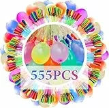 555 Stück Wasserbomben Selbstschließen, Schnell Befüllbarer Wasserbombems mit 4 Wasserhahn Anschluss, Bunt Wasserballons Set, Wasserbomben Luftballons, für Strände, Poolparty, Sommer Party(E)