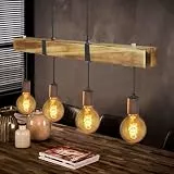 GBLY Vintage Pendelleuchte Holz Esstischlampe Retro Hängeleuchte mit 80CM Holzbalken 4x E27 4Watt G80 Warmweiß 2700K Hängelampe Industrial Pendellampe für Esszimmer Küche Wohnzimmer Bar Restaurant