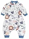 Chilsuessy Baby Ganzejahres Schlafsack mit Abnehmbaren Ärmeln, Kinder Schlafsack mit Füßen, 1.5 Tog, 100% Baumwolle, Ganzjährig, Dschungel Löwe, 70-80 cm