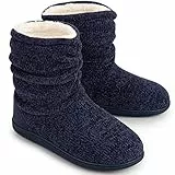 LongBay Damen Stiefel Hausschuhe Chenille Strickwarme mit Memory Foam Weiches Fleece Booties