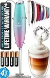 Zulay Kitchen Milchaufschäumer Elektrisch, Batterie Elektrischer Milchaufschäumer Stab, Milchschäumer für Kaffee, Milch, Shakes - Milchschäumer Aufschäumer Stab - Electric Milk Frother - Bubble Gum