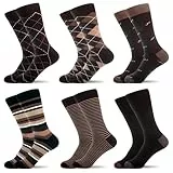 WeciBor Business Herrensocken Gekämmte Baumwolle ohne Naht herren anzugsocken,6 Paar Braun Geometrisch,43-46