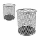 LEVIATAN - 2 Stück - Metall Stifteköcher | Stiftehalter rund aus Drahtmetall | Mesh Multifunktions Becher für Kugelschreiber Ø91 mm Aschgrau