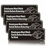 Hinweisschild für Mitarbeiter müssen Hände waschen, bevor Sie zur Arbeit zurückkehren, einfach zu montieren, Acryl, Sicherheitsschild, 3M, selbstklebend, für Geschäftsbadezimmer, Gold, 4 Stück