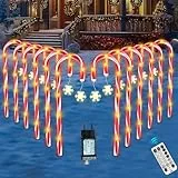 FLSEPAMB 12 Stück Weihnachten Zuckerstangen, 12 Beleuchtungsmodi 84 LED Zuckerstangen Beleuchtet Außen mit Schneeflocke, Fernbedienung/IP65 Zuckerstangen Lichterkette Aussen für Weihnachtsdekorationen
