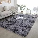 ISMOL Weicher Flauschiger Zottelteppich Wohnzimmer Schlafzimmer Flächenteppich Waschbarer Rutschfester Teppich Im Freien Flur Moderner Dekorativer Teppich(dunkelgrau, 120x180cm)