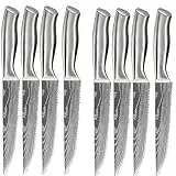 BFYLIN Steakmesser 8-Teilig Set, Hochwertiger Edelstahl Steak Messer, ultrascharfe gezackte Klinge und ergonomischer, Tafelmesser (8-teilig Silber)