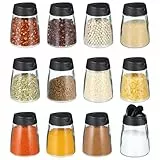 HEMOTON 12 Stücke Gewürzgläser Mit Doppeldeckel, 150ml Glasflaschen Gewürzbehälter Für Salz Pfeffer, Praktische Gewürzstreuer, Gewürzdosen, Aufbewahrung Für Küche Und Bbq Schwarz