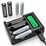 POWEROWL Akku Ladegerät mit 4 AA Akkus 2800mAh + 4 AAA Akkus 1000mAh - Akkuladegerät für NI-MH Wiederaufladbare AA AAA Batterien Schnellladegerät mit 8 Stück Akkus