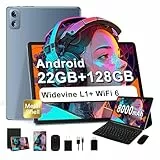 2025 Newest Tablet 10 pollici Android 14, 22GB RAM+128GB ROM/TF 1TB, 8-core 2.0GHz, 8000mAh, UFS 2.1 Flash, Corpo in Metallo, Doppio WiFi, BT5.0, 8+5MP, Widevine L1, Con Tastiera e Mouse, Gray