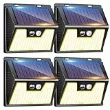 kolpop Solarlampen für Außen mit Bewegungsmelder, 4 Stück 3 Modi 180°Solarleuchten Aussenleuchte, IP65 Wasserdichte Superhelle Solarleuchten für Außen Aussen Garage Wand Hof [Energieklasse E]