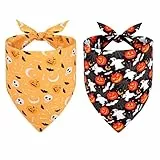SZEE Hundehalstuch Halloween Kostüm Hunde Bandana for Dogs,Geschenk Deko mit Kürbis Motiv, Kopftücher Waschbarer Hundehalstücher für Kleine/Mittel/Große Hunde und Katzen Haustier, Orange+Schwarz, L