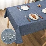 AooHome Tischdecke Abwaschbar, Blau Tischdecken 100x140cm Leinen-Optik Tischtuch aus Polyester Wasserabweisend mit Lotuseffekt, Dauerhaft Kratzfest für Wohnzimmer, Esszimmer, Balkon, Garten