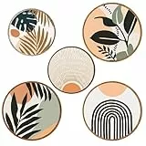 Holz Boho Wand Deko, 5 Stück Boho Deko Wand, Holz Modern Wanddeko, Wanddeko Wohnzimmer, Runde Vintage Wanddekoration, Geeignet für Schlafzimmer, Wohnzimmer, Kunsträume, Bauernhäuser und Flure (Braun)