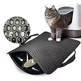 Hanbramo Katzenklo Matte, 61 * 38CM Honeycomb Double Layer Non-Slip Katzenstreu Matte, wasserdicht und Urin Proof Katzen Matte für Litter Catcher, Cat Litter Mat Streu Kontrolle [Schwarz]