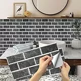 Küchen Fliesenaufkleber, 24 Stück Mosaik Fliesenaufkleber 15x30cm Badezimmer Selbstklebende Fliesendekor Aufkleber Backstein zum Küche Esszimmer Bad Fliesenfolie Deko Schwarz