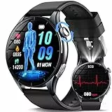 2025 Neu Smartwatch Herren mit EKG/ΒΙυtｚυcker/BMI/HRV/Harnsäure/LED-Licht, 1,56' AMOLED Rund Gesundheitsuhr mit 24H ΒΙutdruck SpO2 Pulsuhr Schlaf/Apnoe-Monitor, SOS-Notruf Fitnessuhr für iOS Android