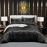 Luofanfei Bettwäsche Satin 135x200cm 4teilig Glänzend Glanzsatin Kühlende Schwarze Bettwäsche Set 135 x 200 Seide Glatt Luxus Uni Gestreift Muster Sommer Bettbezug mit Reissverschluss
