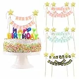 Amaxiu 6 Stück Wimpelketten Happy Birthday Tortenstecker, Alles Gute zum Geburtstag Wimpelkette Kuchen Topper happy birthday tortendeko Gold Stern Flagge Banner zum Jungen Mädchen Geburtstagsfeier