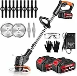 Akku Rasentrimmer mit Akku und Ladegerät, 3-in-1 Elektrischer Akku Motorsense & Rasentrimmer Rasen mit 2X 4.0Ah Akku & Metall Messer, Akku Freischneider für Rasenschneiden und Garten