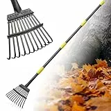 FLY HAWK Rechen, 178cm Laubrechen mit Verstellbar Stiel, Gartenrechen mit 22cm Kleinem Schmalen Rechenkopf und 11 Zinken, Rasenrechen für Erwachsene Kinder für Garten, Rasen, Strauch, Gras, Mulch