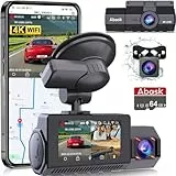 Abask Dashcam Auto, 3 Kanal WiFi GPS Auto Kamera Vorne Hinten Innen Dashcam 4K+1080P+1080P mit 64GB Karte, Anzeige 2,45'', Rückwärtsgang-Hilfe, Nachtsicht, Parkmonitor, G-Sensor, Schleifenaufzeichnung