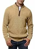 Meilicloth Pullover Herren Half Zip Pullover Winter Warm Strickpullover Winterpullover Männer Polo Sweater Arbeitspullover Basic Pulli Polopullover Khaki L