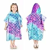 Kato Tirrinia 100% Baumwolle Meerjungfrau Badeponcho Strandtuch 90-120cm Mädchen Kinder, Absorbierender Bademantel Badehandtuch mit Kapuze, Handtuch Poncho für Strand Schwimmen Camping Baden