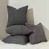 Topfinel Kissenbezug 45x45 Dunkelgrau Anthrazit 4er Set Cord körnig Kissenbezüge Kissenhülle Dekokissenbezug Sofakissen Couchkissen für Sofa Schlafzimmer Wohnzimmer Balkon Kinder flauschig