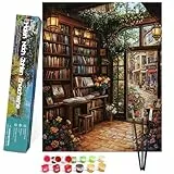 Bougimal Malen Nach Zahlen Erwachsene Landschaft Ohen Rahmen inklusive Pinsel und Acrylfarben - 40 x 50 cm, Bibliothek 2