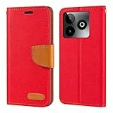 Shantime Oxford Stoff Flip Wallet Hülle Kompatibel mit SPC Discovery 3 SE, Robuste Magnetische Hülle mit Kartenfächern und Standfunktion(Rot)