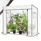 Sekey Gewächshaus Tomatengewächshaus 200x170x77 cm, Begehbarers Tomaten Gewächshaus Foliengewächshaus Balkon Outdoor - Stabil, Winterfest, UV-Beständig, Weiß (Weiß)