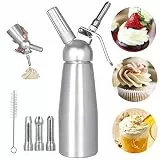 Qdreclod Edelstahl Sahnespender 500ML Sahnespender mit Patrone Schlagsahnebereiter mit 3 Edelstahl tüllen 1 Reinigungsbürsten Profi Sahnesyphon aus Aluminium