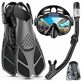Lealinga Schnorchelset Erwachsene mit Verstellbare Taucherflossen Anti-Leck & Anti-Fog Taucherbrille und Dry Schnorchel, 3 in 1 Professionell Schnorcheln Set für Schnorcheln und Schwimmen
