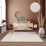 TT Home Waschbarer Wohnzimmer Teppich Esszimmer Kurzflor Unifarben Melierte Optik Modern, Farbe:Creme, Größe:120x160 cm