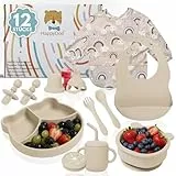 HappyDoo Baby Geschirrset aus Silikon 12-teilig | mit Teller mit Saugnapf, Schüssel, Becher, Besteck, wasserdichten Lätzchen und Fruchtsauger | BPA-frei | mikrowellen- und spülmaschinengeeignet