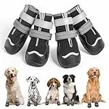 Ohcozzy Wasserdicht Hundeschuhe, Anti-Rutsch Hundestiefel mit reflektierenden Riemen, Verschleißfeste Gummisohle Hundeschuhe Pfotenschutz fürkleine, Mittlere und Große Hunde 4 Stück(XL, Schwarz)